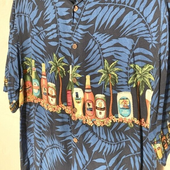 Vintage Aloha Joe Blue Hawaiian Shirt Palm Trees Island Beers M - Picture 6 of 7